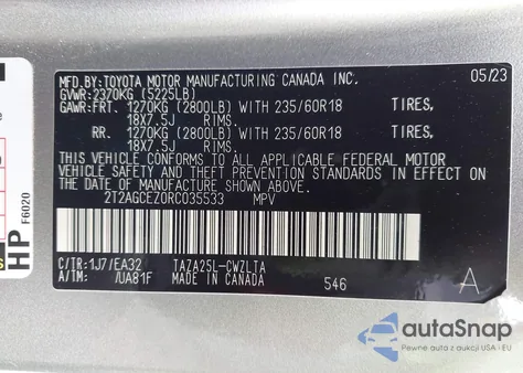 2024 Lexus Nx 350 из США, поврежденный, VIN 2T2AGCEZ0RC035533